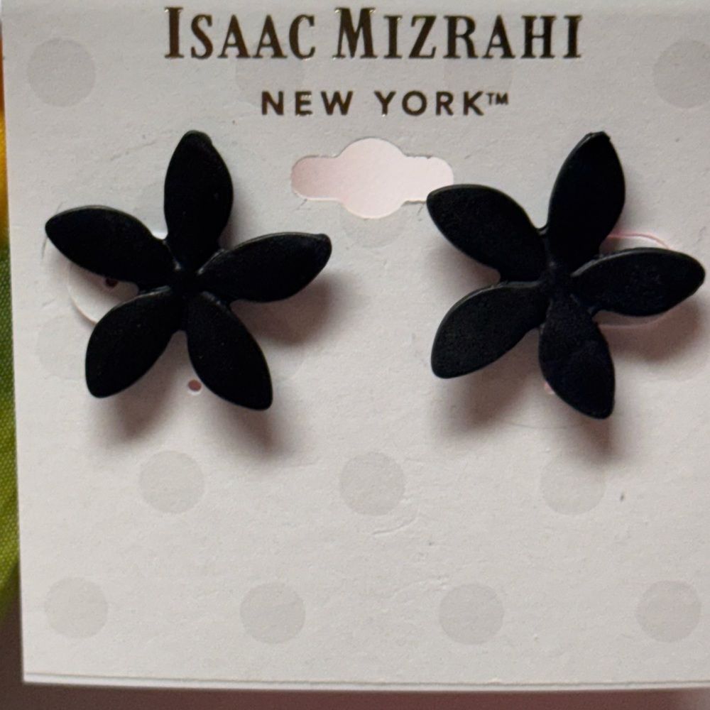Isaac Mizrahi Elegant Black Flower Earrings